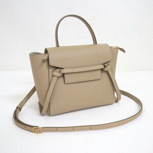 Celine Belt Bag Leather 2WAY Handbag Grained Leather Beige Tan